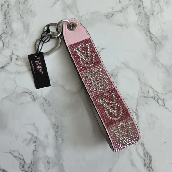 Victoria's Secret Rhinestone Wristlet Strap keychain VS pink Monogram logo - Picture 3 of 6